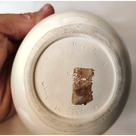 Vintage Bonwit Teller Pottery Bowl Trinket Dish Pinched Red Berries France Holly - Picture 5 of 5